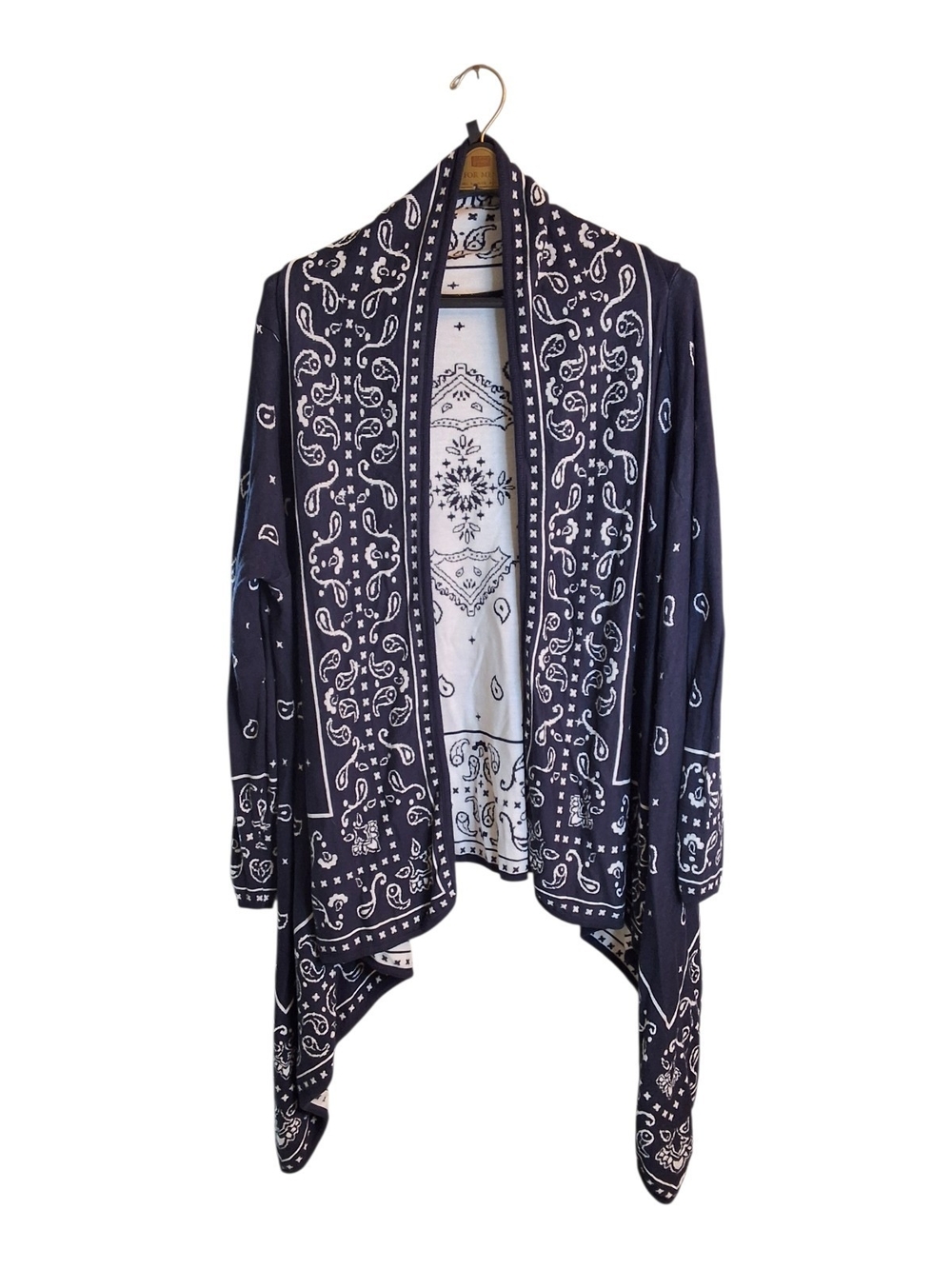 Divided Navy and White Bandana-Print Open Cardigan Large